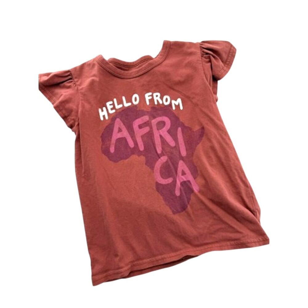 Peek Kids Hello From Africa Red Rust Ruffle Girls  T-shirt M 8 NWOT